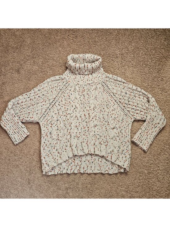 moon & madison Sweaters - Moon & Madison Turtleneck Sweater Womens M Speckled Cable Knit High Low Hem